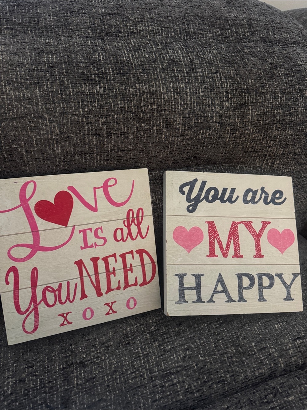 Wooden Love & You Are My Happy Wall Signs - Pink and Gray